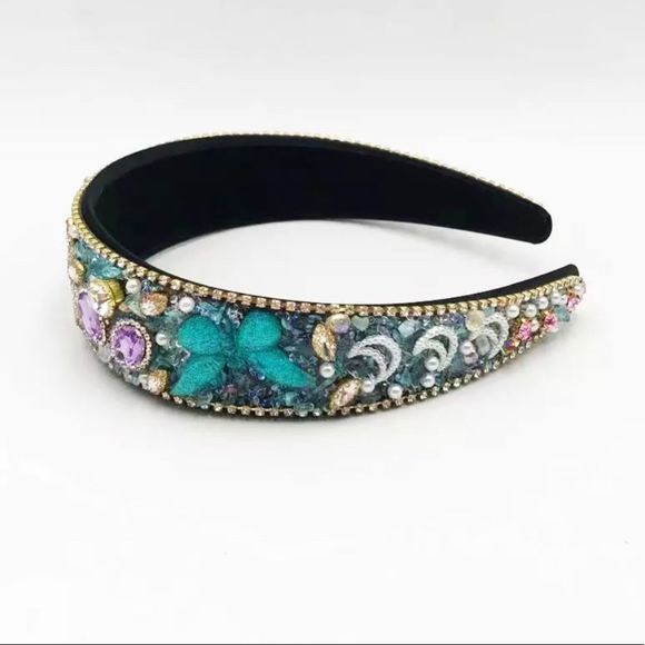 CARMEN - Spectacular Handmade Rhinestone Jewelled Headband TEAL PURPLE - GOLD - Picture 2 of 2